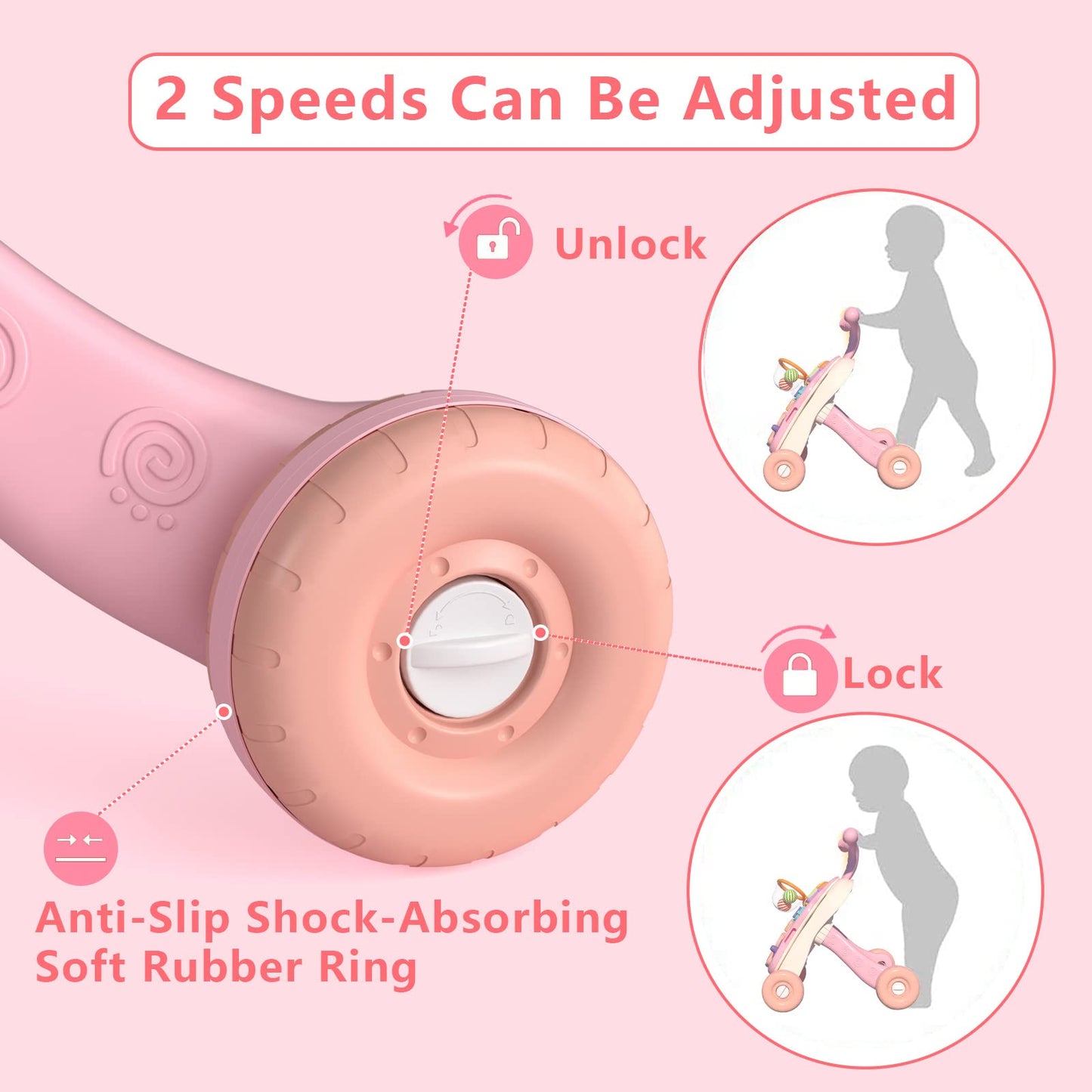 QDRAGON 3-in-1 Baby Walker & Activity Center for Girls – Sit-to-Stand Learning Toy with Music Panel, Educational Push Walker for Toddlers 12+ Months, Pink