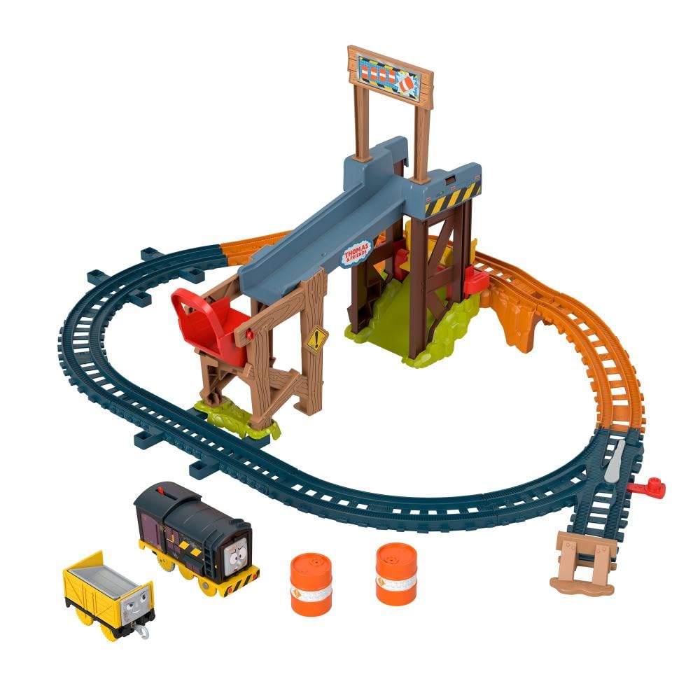 Thomas & Friends Motorized Toy Train Set Diesel’s Lift & Load Construction with Track & Cargo for Preschool Kids Ages 3+ Years