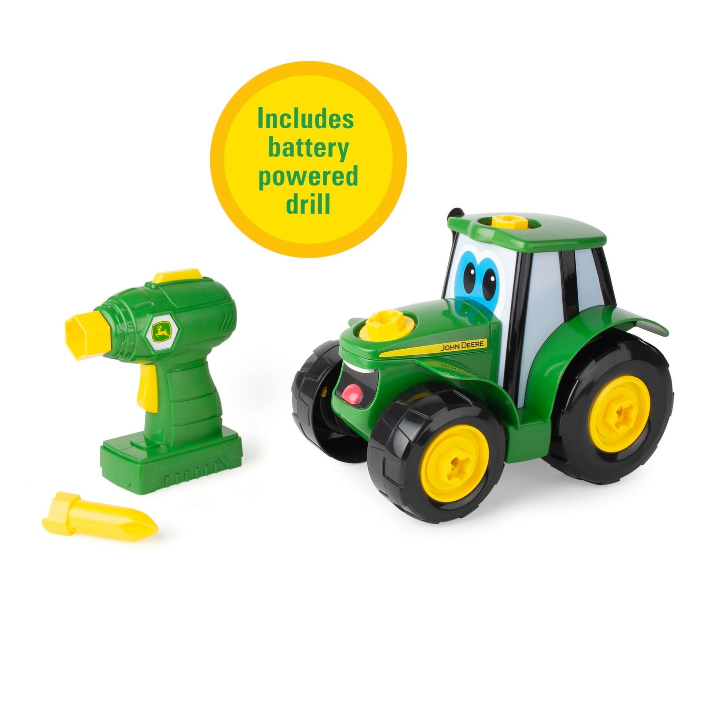 BUILD-A-BUDDY John Deere Tractor Take-Apart Toy with Drill, 16 STEM Pieces, Toddler Building & Tool Toy for Kids 3+