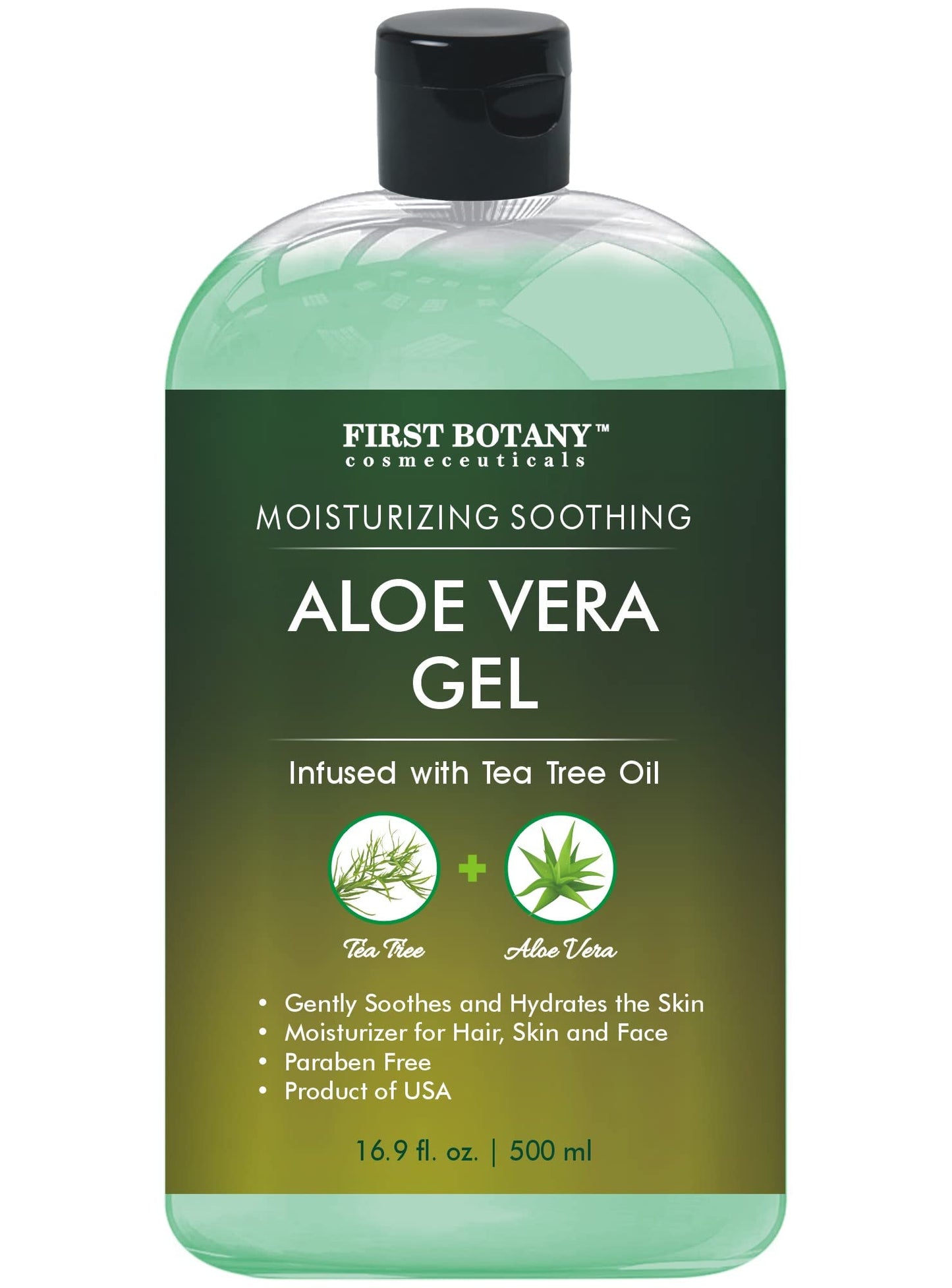 First Botany Aloe Vera Gel with Tea Tree Oil – 100% Pure Natural Moisturizer for Skin, Hair, Sunburn, Acne, Eczema & Hand Sanitizing – 16.9 fl oz