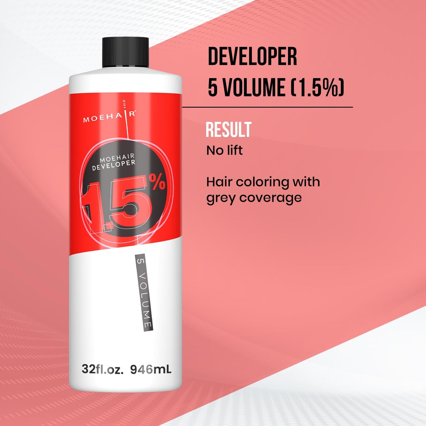 MOEHAIR 5 Volume Hair Color Developer 1.5% Hydrogen Peroxide | Professional Creme Developer for Coloring & Bleaching | Paraben-Free, Peach Scent, 32 Fl Oz