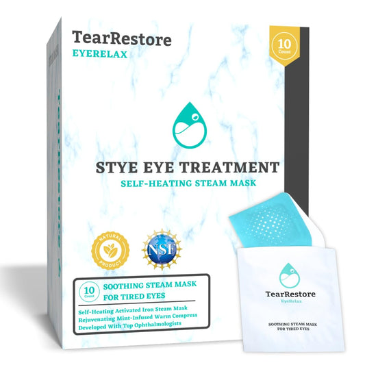 TearRestore Stye Eye Treatment & EyeRelax Heated Mint Eye Mask – Self-Heating Moist Compress for Dry Eyes, Blepharitis, 10 Count