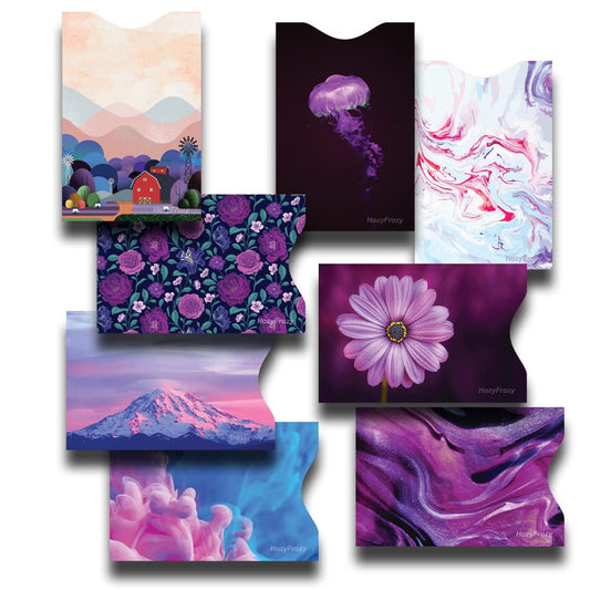 8 Rfid Blocking Sleeves, Unique Designs And Arts In Purple, Anti-Theft Credit Card Holder, Protector, Easy To Recognize, Sturdy Perfect Size For Cards