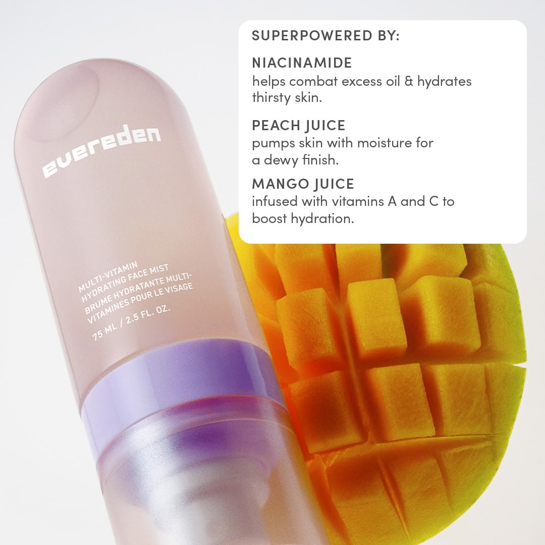 Evereden Kids Multi-Vitamin Face Mist – Hydrating, Nourishing Spray with Peach & Mango, Clean Skincare for Ages 6+, Sensitive Skin Safe