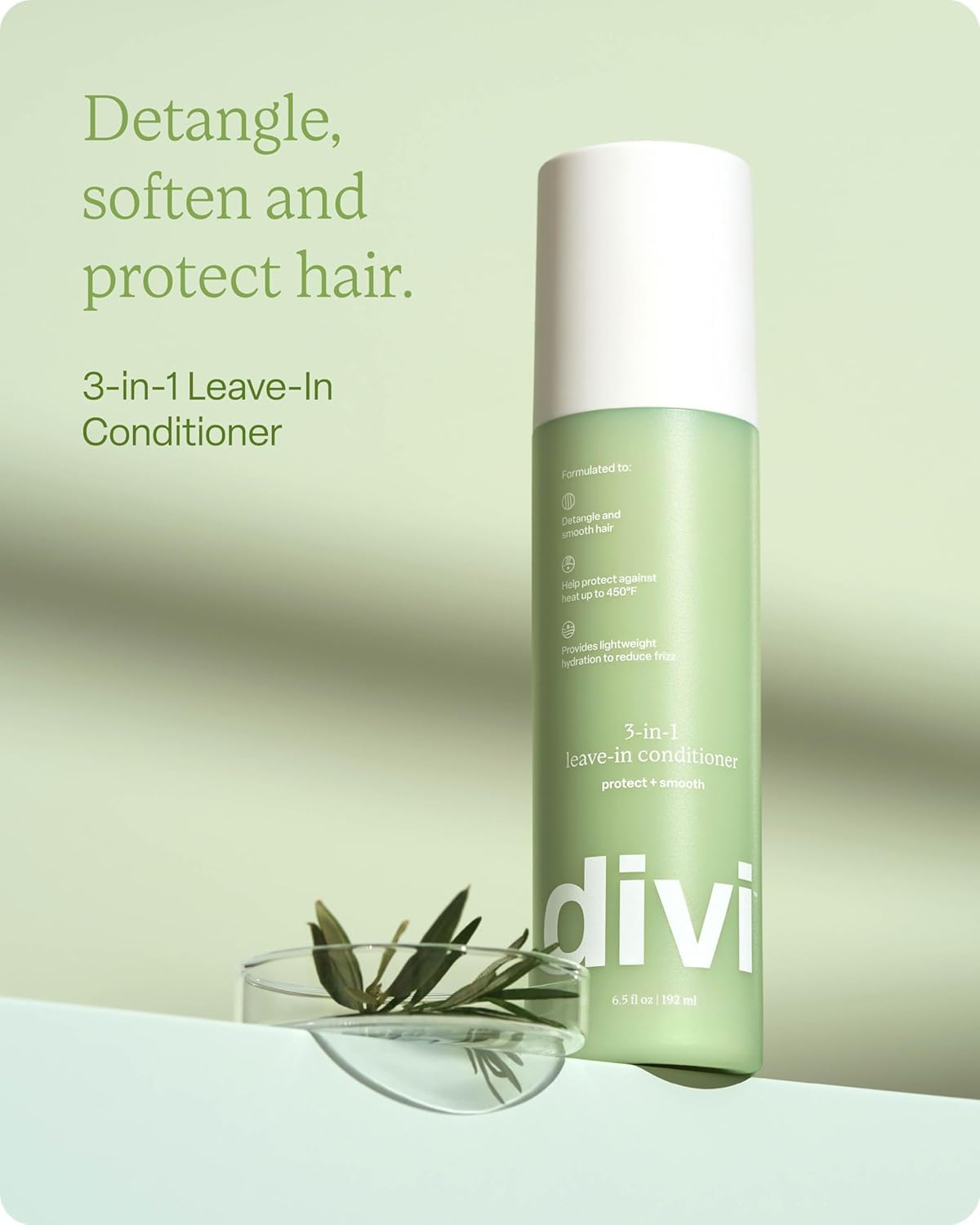 Divi 3-in-1 Leave-In Conditioner Spray – Detangler, Heat Protectant & Frizz Control for Smooth, Shiny Hair – Lightweight, All Hair Types, 6.5 Fl Oz