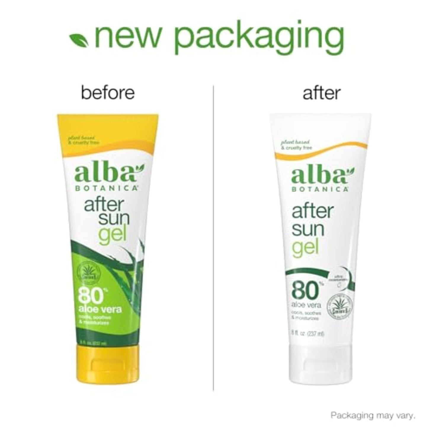 Alba Botanica Aloe Vera Gel 80% – Cooling After Sun Skin & Face Treatment, Soothing Moisturizer, 8 fl. oz Tube