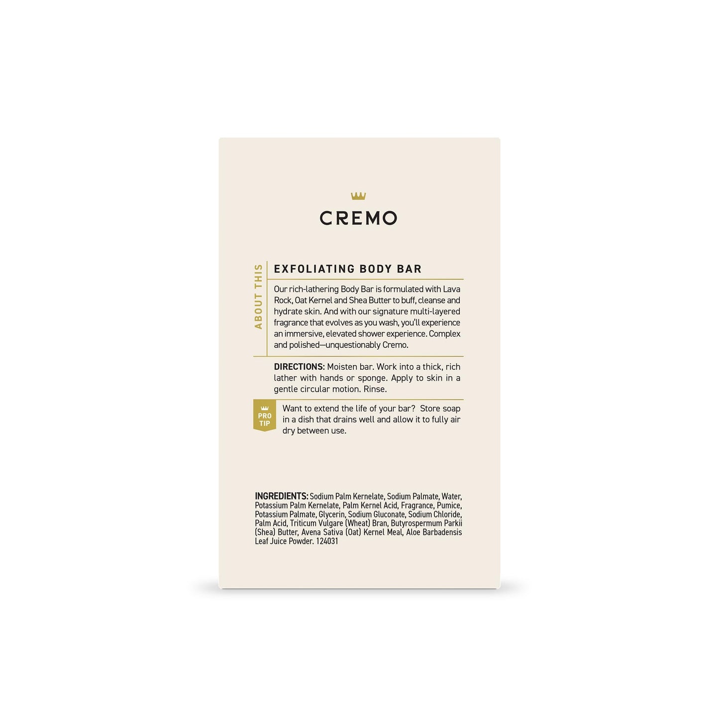 Cremo Exfoliating Body Bar for Men, Italian Bergamot Scent, Multi-Layered Fragrance That Buffs, Cleanses and Hydrates Skin, 5oz