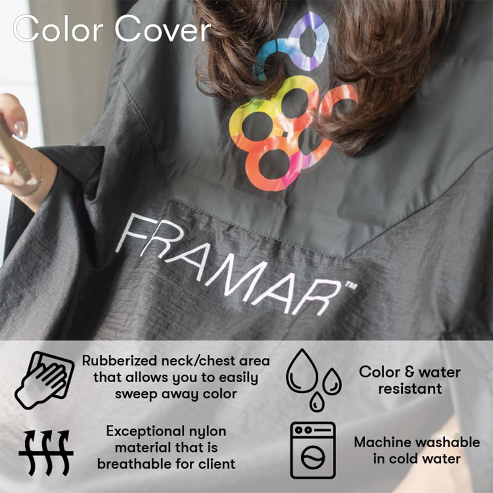 FRAMAR Color Cover Salon Cape – Hair Cape with Snap Closure and Rubberized Chest, For Hair Dye, Hair Color, Cosmetology Supplies and Hair Coloring