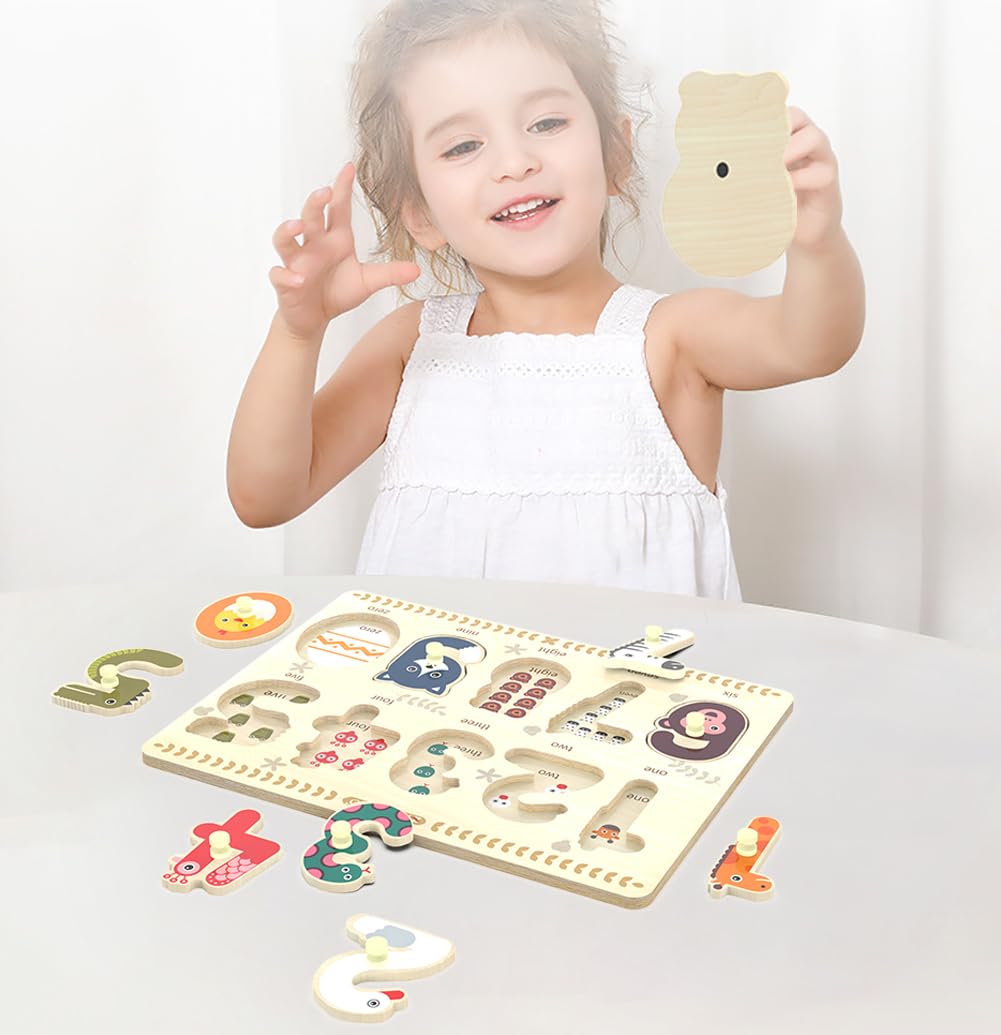 Wooden Puzzles for Toddlers Ages 2-4 – Number & Shape Peg Puzzle Board, Educational Learning Toy for Preschool Kids 18 Months & Up