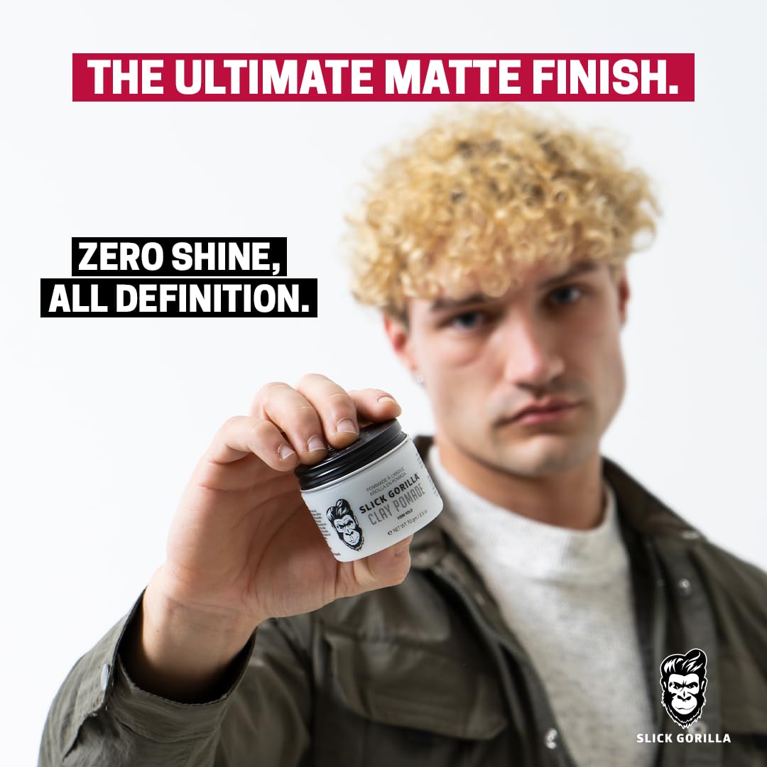 Slick Gorilla Clay Pomade for Men – Firm Hold, Natural Matte Finish Hair Clay | Non-Greasy, Easy to Wash, No Flakes | 2.5 oz (75 ml)