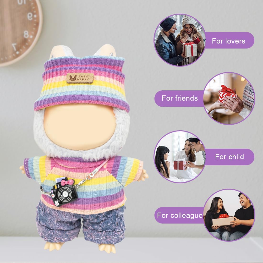 Clothes for Lububu 17cm Dolls(NO Doll) for Lububu Doll Outfits with Accessories Suit for Lububu Cute Stylish Dress Up Set Purple Pants