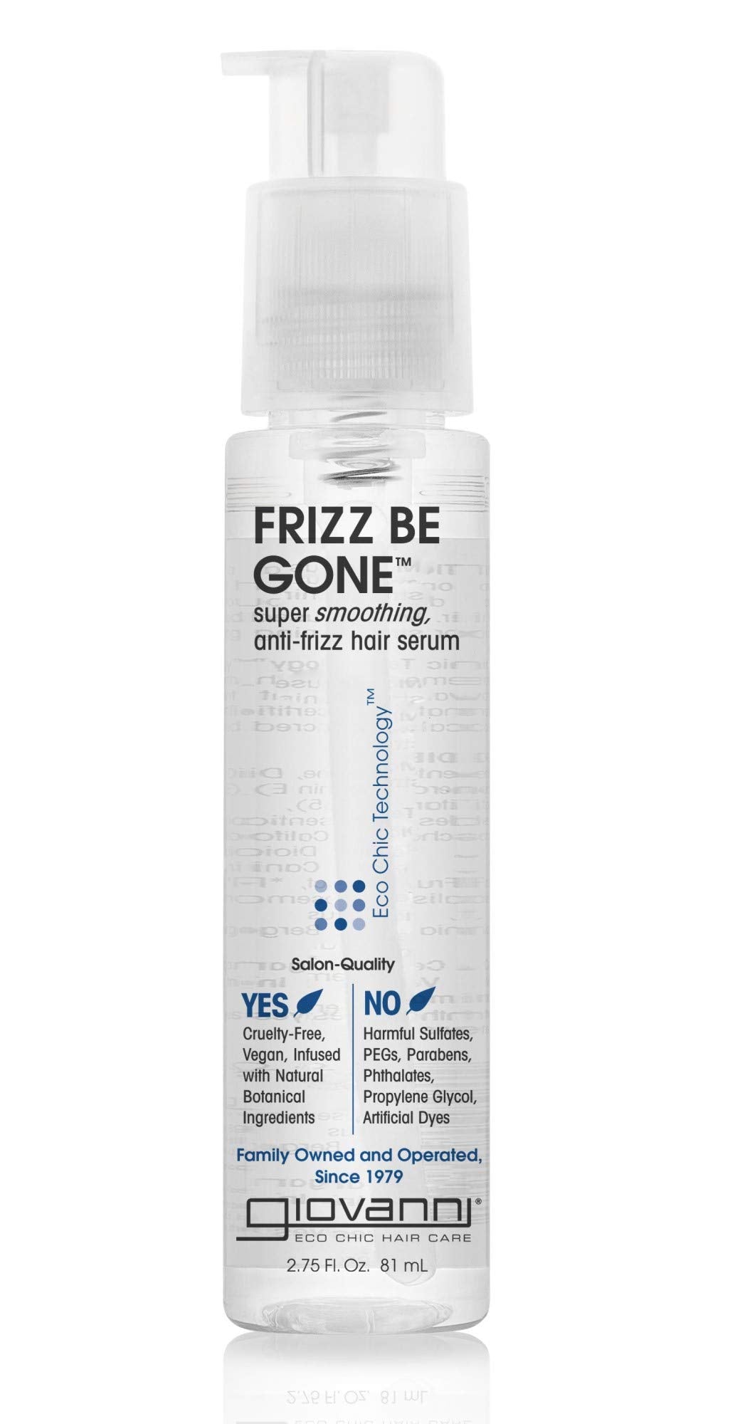 GIOVANNI Eco Chic Frizz Be Gone Anti-Frizz Hair Serum – Smooths, Adds Shine & Seals Color, Natural Botanicals, Paraben-Free, Salon Quality, 2.75 oz