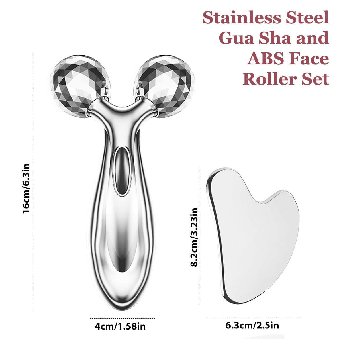 Lanfixilly Stainless Steel Gua Sha and Face Roller Set, Facial Tool for Face Sculpting, Metal Skin Care, Massager for Women