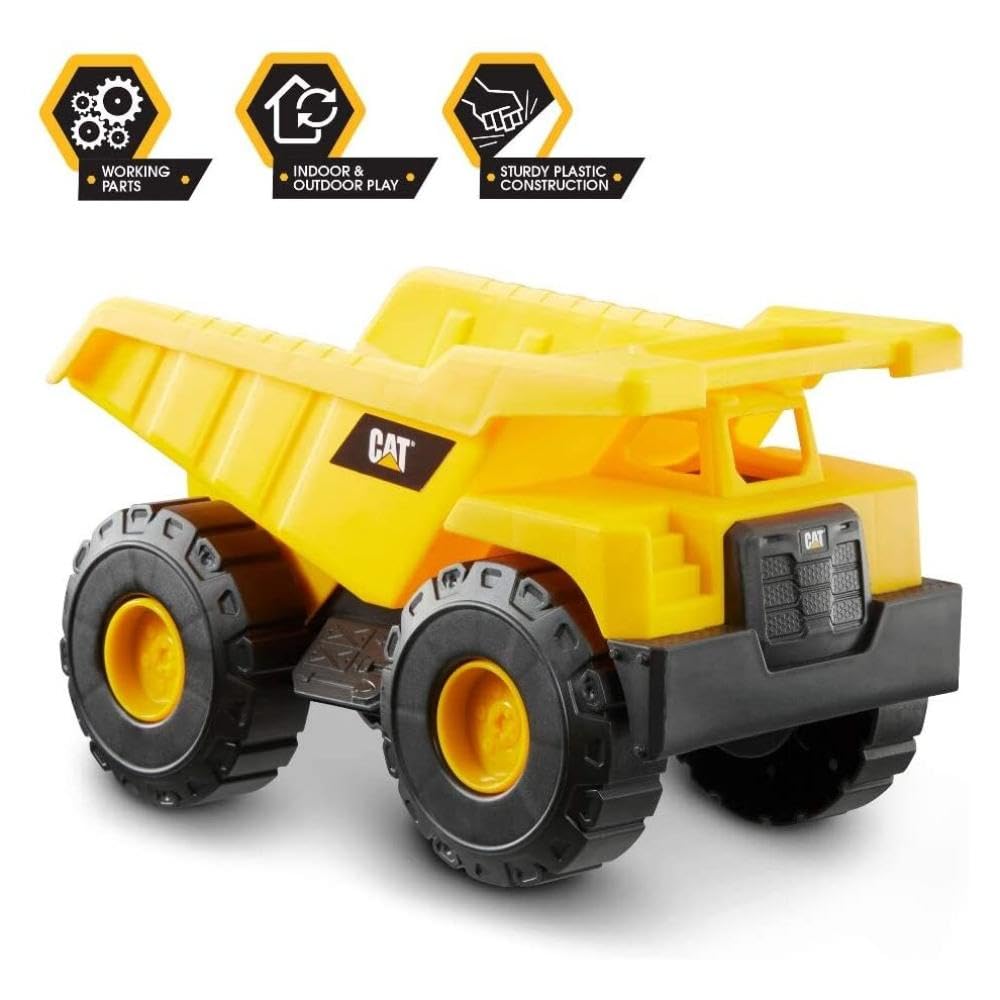 CAT Construction Dump Truck Toy Vehicle – 10" Plastic Truck with Articulated Bucket for Kids, Indoor & Outdoor Play, Construction Toy Ages 3+
