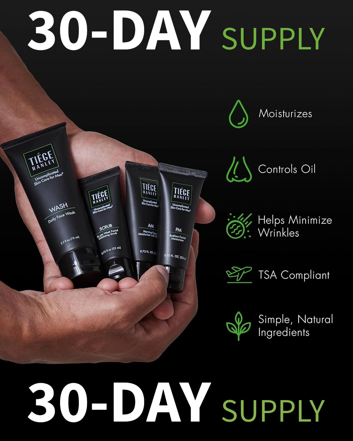 Tiege Hanley Men’s Skin Care Set – System 1 Daily Routine with Face Wash, Scrub & Moisturizer for Hydrated, Healthy Skin