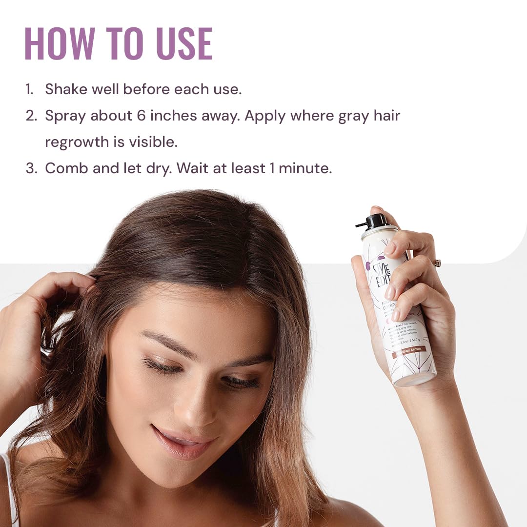 Style Edit Root Concealer Spray Dark Brown 2oz | Instantly Covers Gray Roots | Salon-Quality Touch Up Hair Color for Women | Pack of 1