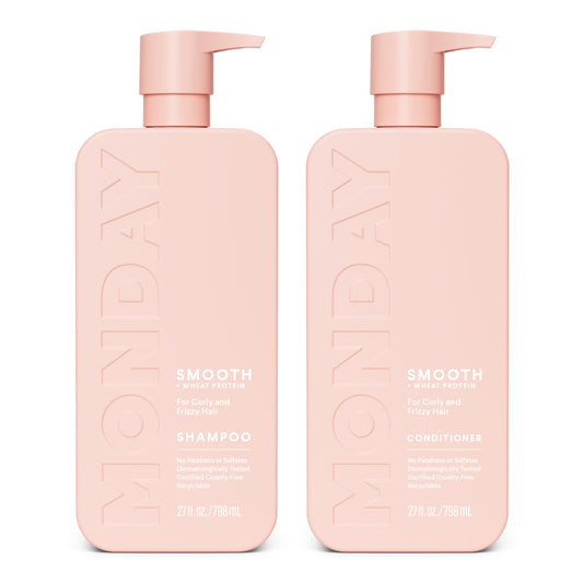 MONDAY HAIRCARE Smooth Shampoo & Conditioner Set, 27 oz Each – For Frizzy, Coarse & Curly Hair with Coconut Oil, Shea Butter & Vitamin E, Pink