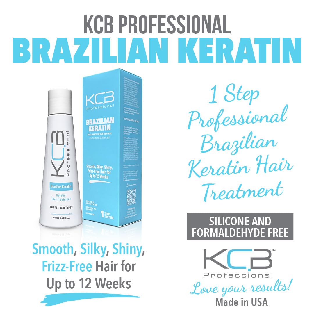 KCB Professional Brazilian Keratin 1-Step Treatment Kit – At-Home Hair Straightening & Frizz Control, Formaldehyde-Free, All Hair Types, 3.38 Fl Oz