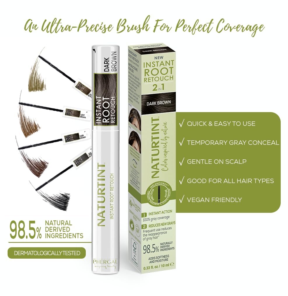 Naturtint Instant Root Retouch - Dark Brown 2-in-1 Gray Coverage, 0.33 fl oz