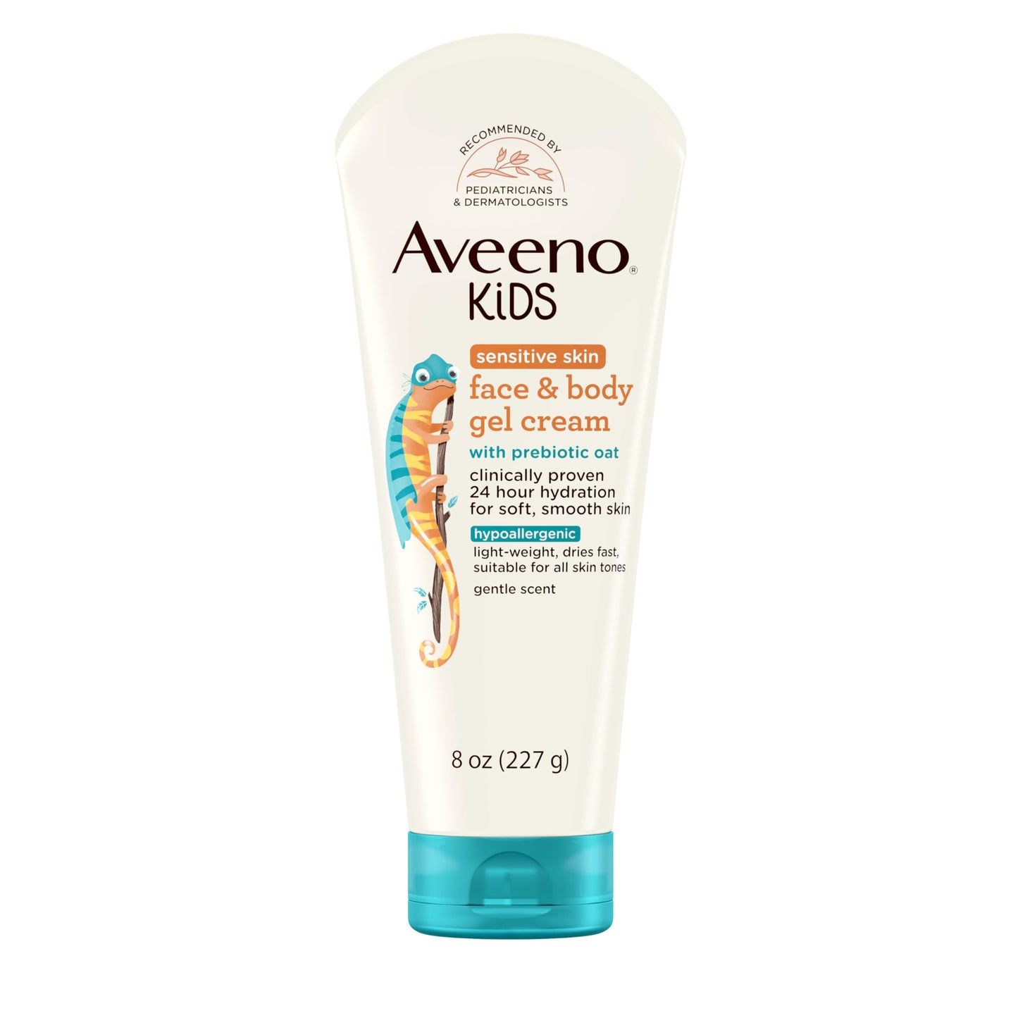 Aveeno Kids Sensitive Skin Gel Cream with Prebiotic Oat, Lightweight, Quick-Dry, Hypoallergenic, 24H Hydration for Face & Body, 8 oz