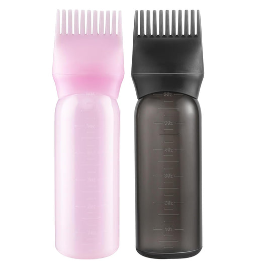 Pairswind Reusable Hair Oil & Dye Spray Bottle Set – 200ml Black & Pink Continuous Mist Bottles with Scalp Massage Comb, 2-Pack, 3.2"x6.1"