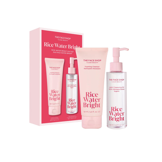 The Face Shop Rice Water Bright Cleansing Duo Set – Gentle Face Wash & Pore Control Cleansing Oil, Hydrating, Moisturizing, Vegan, Korean Skincare