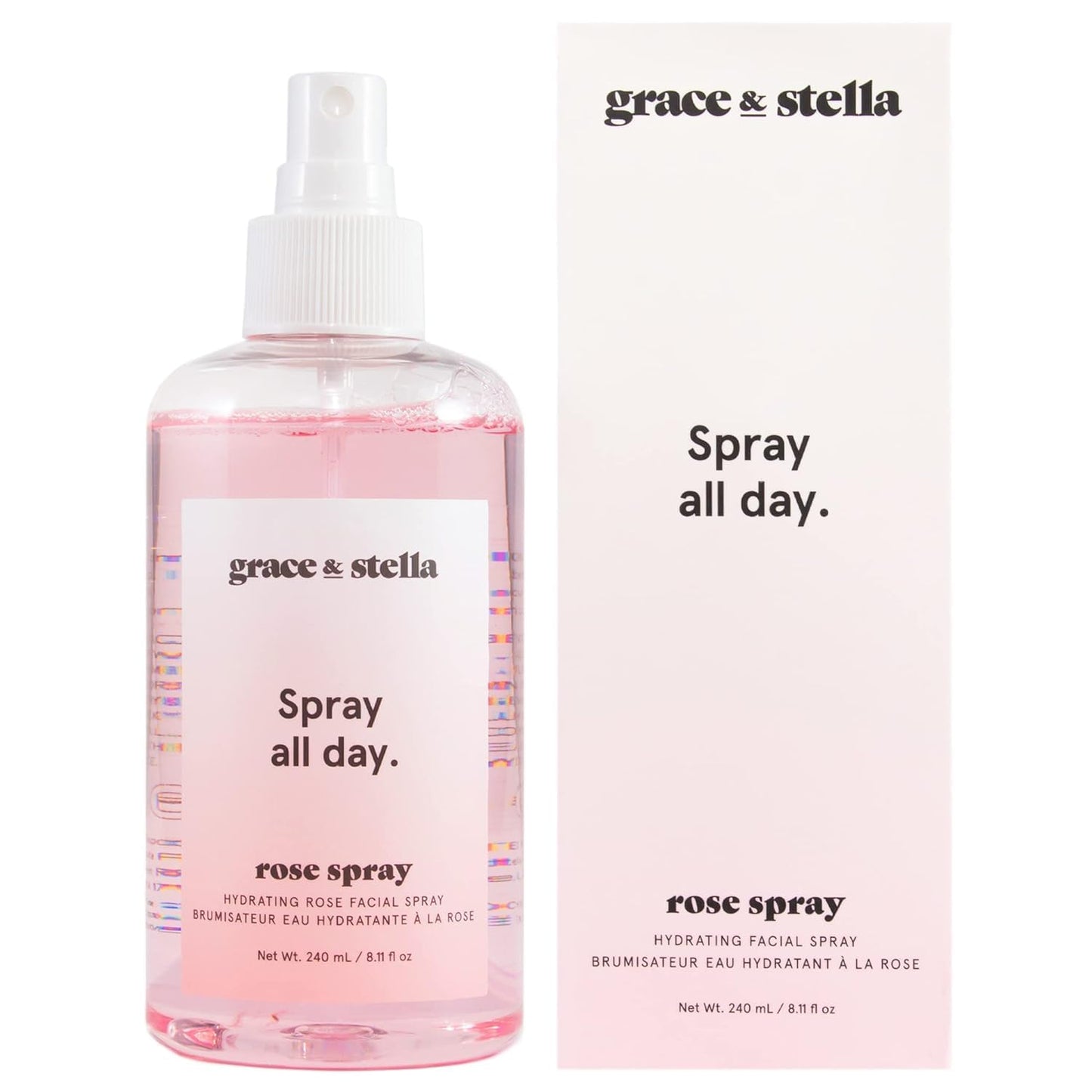 grace & stella Rose Water Facial Spray (240ml) – Award-Winning Hydrating Toner & Mist – Vegan Rosewater Hydrosol for Glowing, Refreshed Skin
