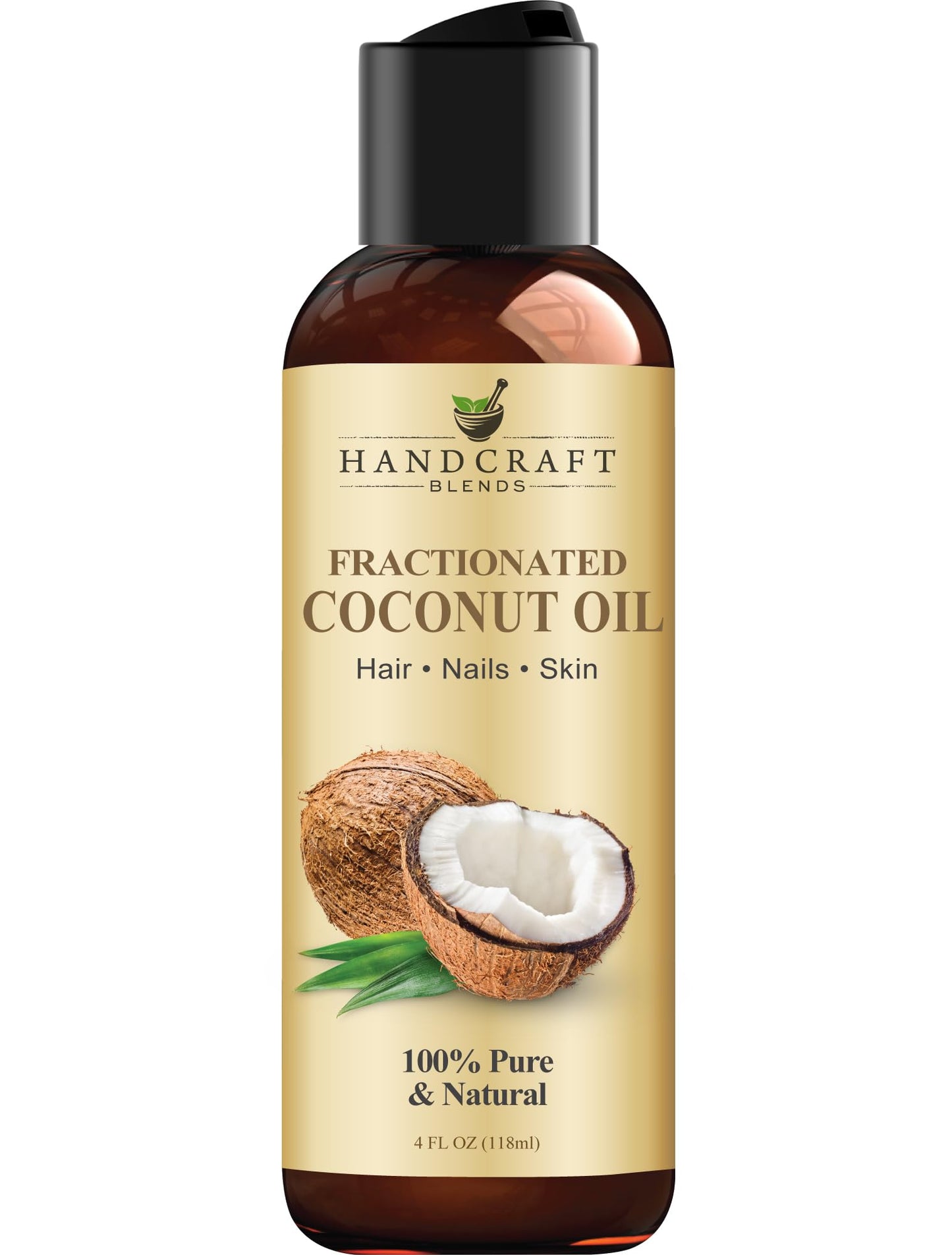 Handcraft Blends Fractionated Coconut Oil - 4 Fl Oz - 100% Pure and Natural - Premium Grade Carrier Oil for Skin and Hair - Hair and Body - Massage