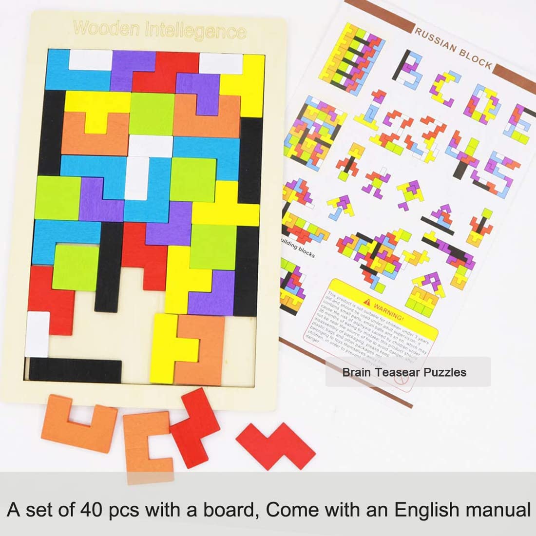 2-Pack Wooden Russian & Hexagon Block Puzzles – STEM Brain Teaser Logic Games for Kids & Adults, Educational Intelligence Toy Gift