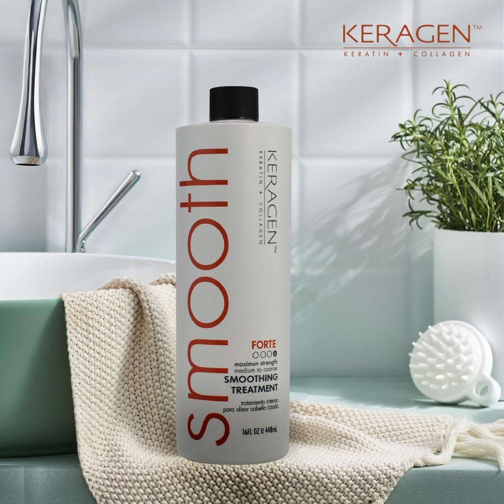 KERAGEN Brazilian Keratin Hair Treatment | Forte Blowout Straightening System for Dry, Damaged, Frizzy Hair | Sulfate-Free, For Medium to Coarse Hair, 16 Oz