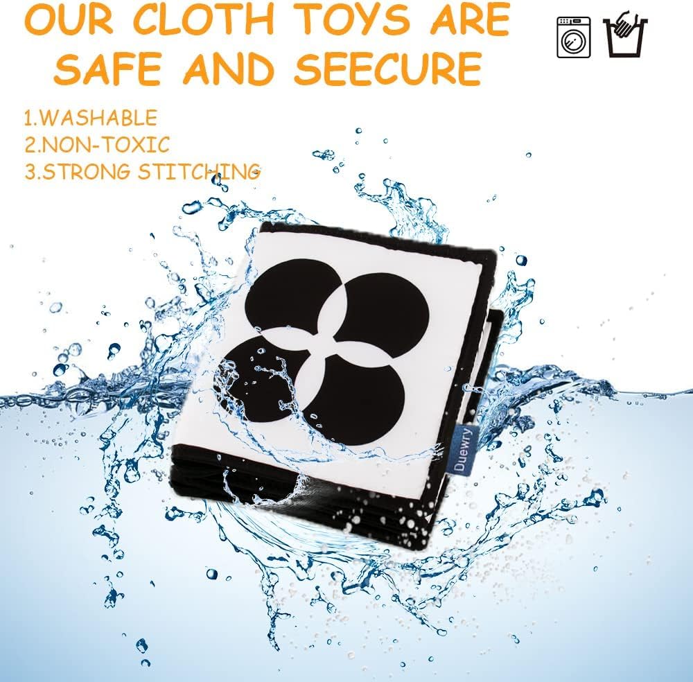 KaPing Black & White High Contrast Soft Baby Book – Tummy Time, Educational Cloth Book, Baby Cards for Infants & Toddlers, Boys & Girls