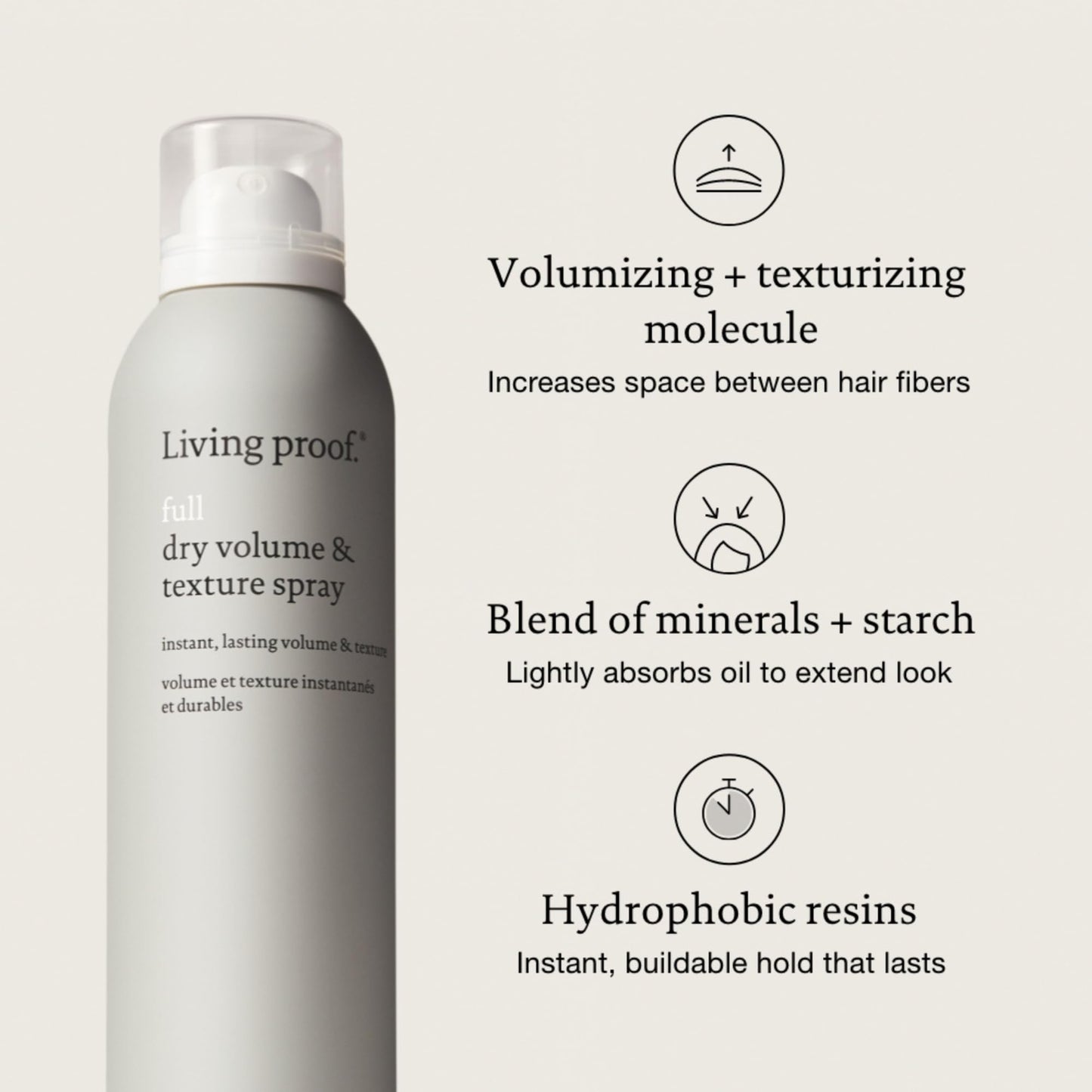 Living proof Full Dry Volume & Texture Spray – Instant Volume, Texture, Oil Absorption, Heat Protection, Lightweight Hold for Fine or Flat Hair, 7.5 oz