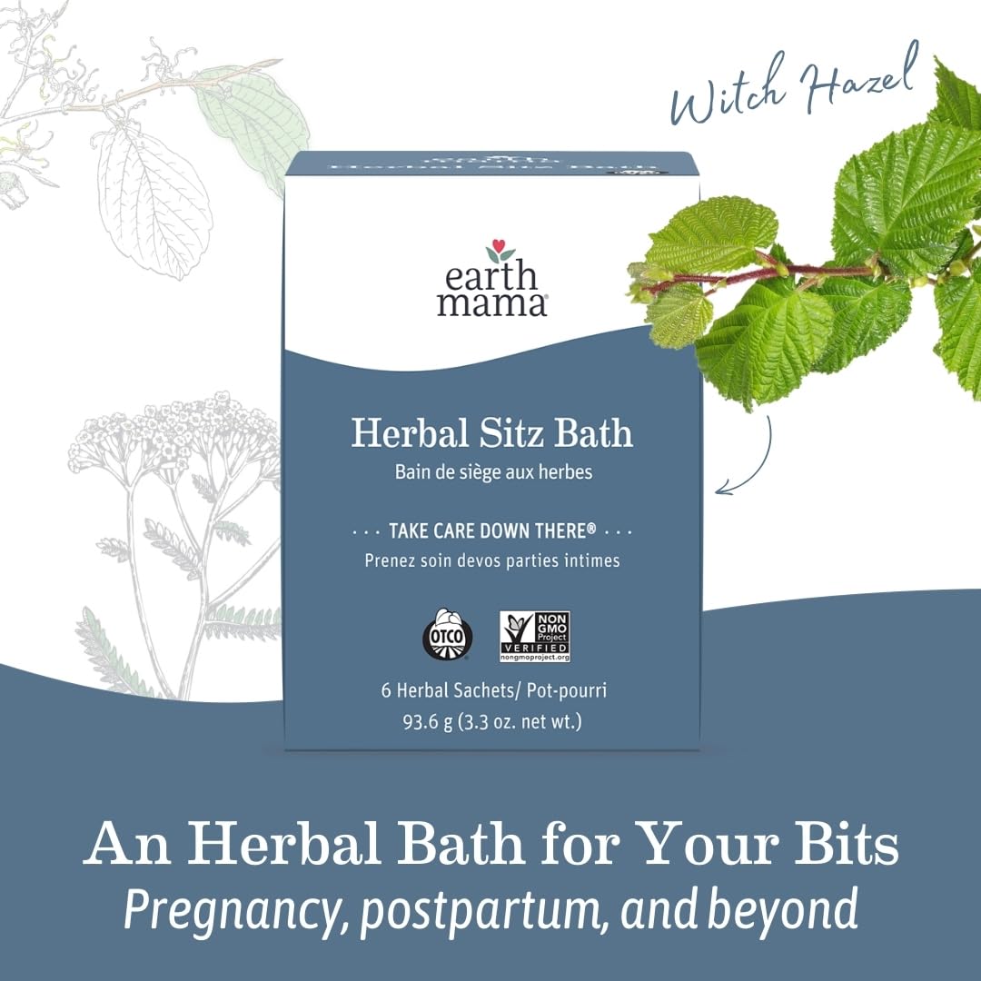 Earth Mama Herbal Sitz Bath | Pregnancy & Postpartum Essentials, Soothing Sitz Bath for Hemorrhoids with Witch Hazel, & Calendula, 6-Count