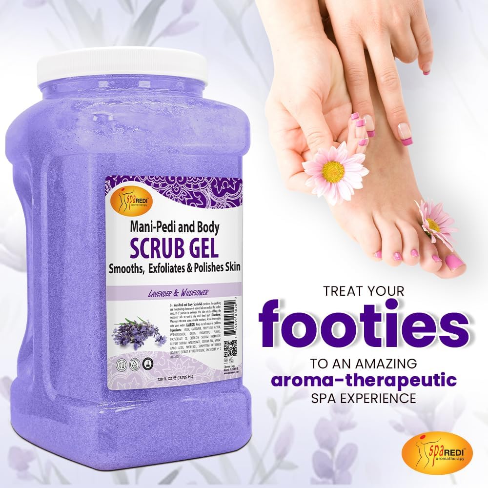 SPA REDI Exfoliating Pumice Gel Scrub, Lavender & Wildflower, 128 Oz – Manicure, Pedicure & Body Scrub with Hyaluronic Acid & Panthenol