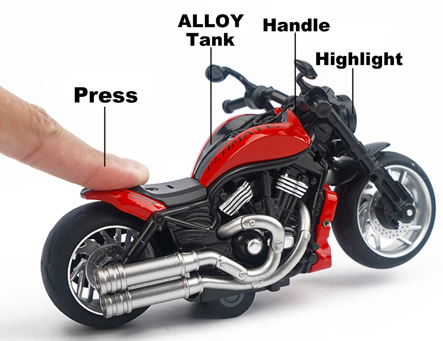 Gilumza Pull Back Motorcycles Toy, Moto Gift with Music Lighting, Wolverine Motorcycle Toys for Boys Kids Age 3-12 Year Old (Red)