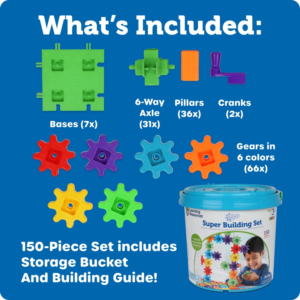 Learning Resources Gears! Gears! Gears! Super Building Toy Set, 150 Pieces, Ages 3+