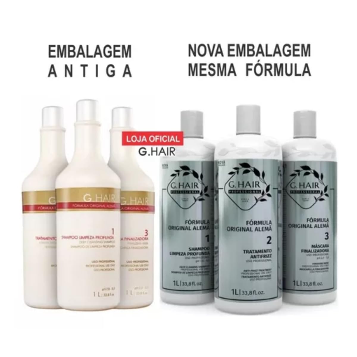 G.HAIR Original Formula Smoothing Keratin Treatment Kit (3 Steps) 33.8oz / 1L