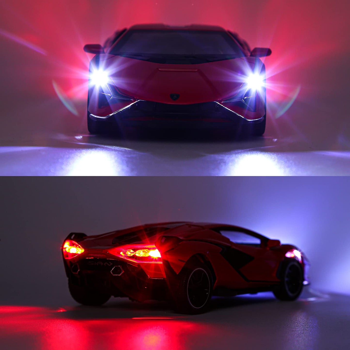 SASBSC Lamb Toy Cars Sian Diecast Metal Model Car with Light and Sound Fkp3 Pull Back Car Toys for Boys Age 3 + Year Old (Blue)