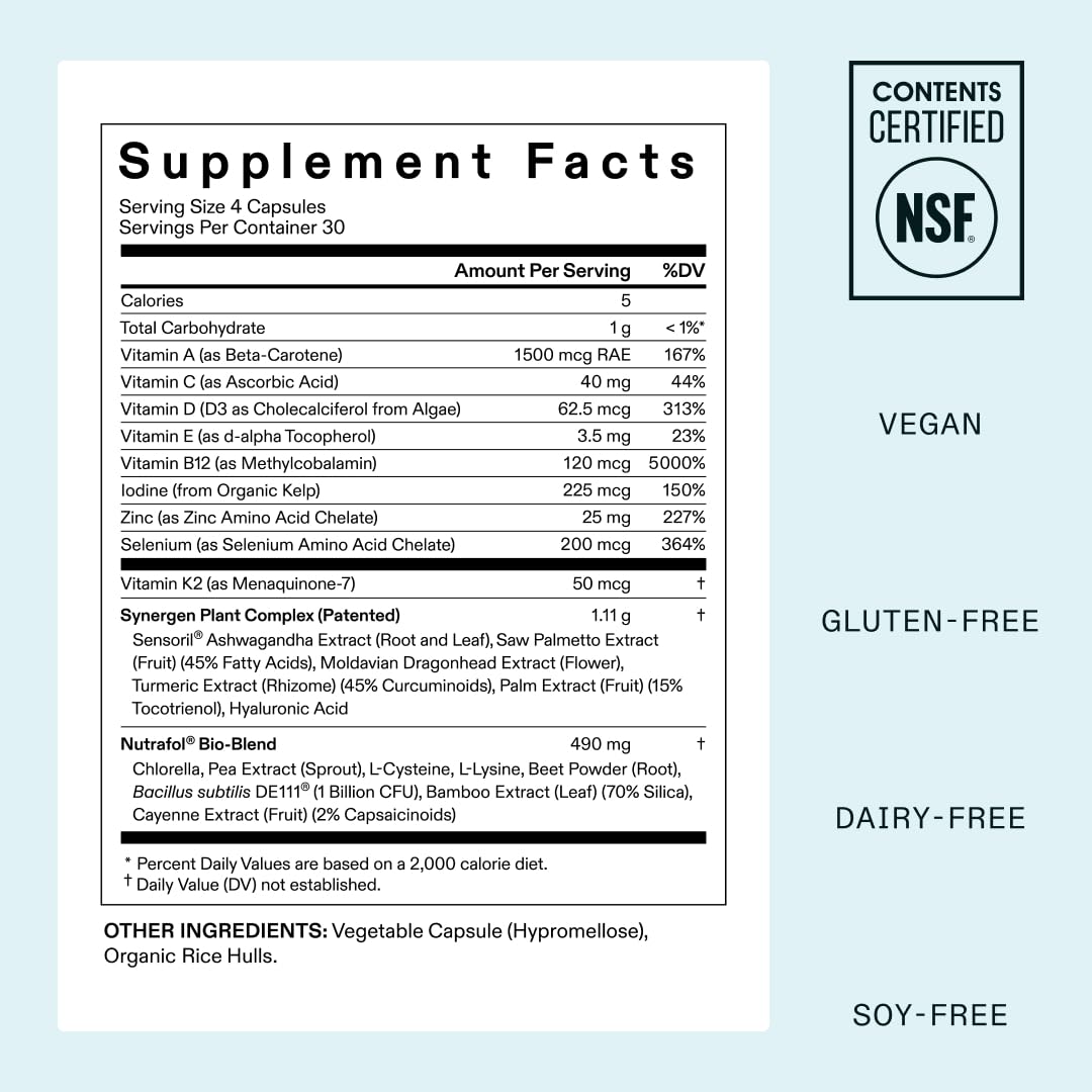 Nutrafol Women’s Hair Growth Supplement | Clinically Tested for Thicker, Stronger Hair | 100% Vegan, Dermatologist Recommended | 1-Month Supply