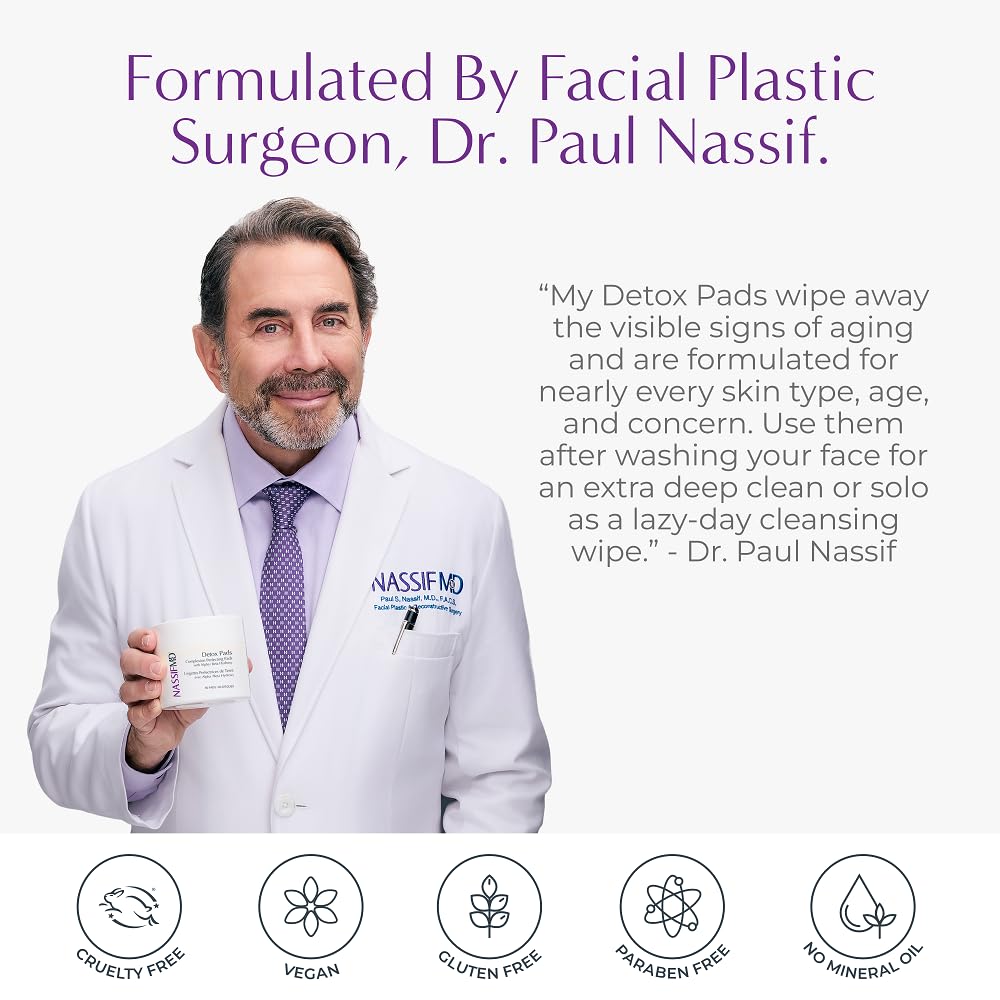 NassifMD Exfoliating Detox Pads – AHA/BHA Facial Pads for Deep Cleansing, Smooth Texture, Pore Reduction, Firming & Radiant Skin