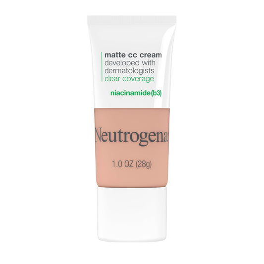 Neutrogena Clear Coverage Flawless Matte CC Cream – Full-Coverage Color Correcting Makeup with Niacinamide, Oil & Fragrance-Free, Cool Beige 1oz