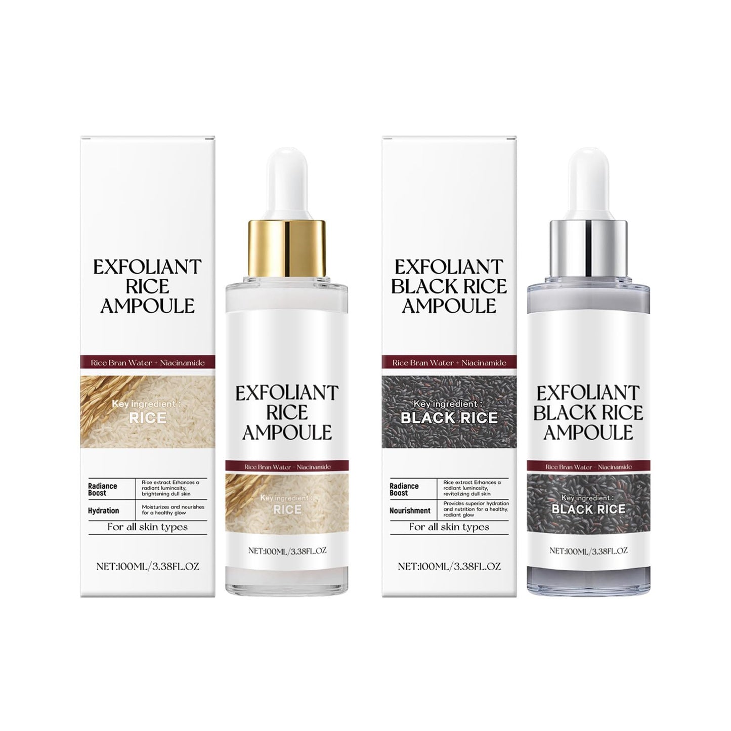 Black & White Rice Exfoliating Peel for Face & Body – Gentle Soft Scrub, Deep Hydration, Suitable for All Skin Types, 2-Pack