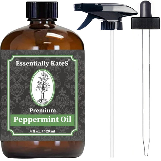 Peppermint Essential Oil 4 oz – Premium Glass Bottle with Dropper & Sprayer, E-Book Guide Included, for Skin, Hair & Garden Care