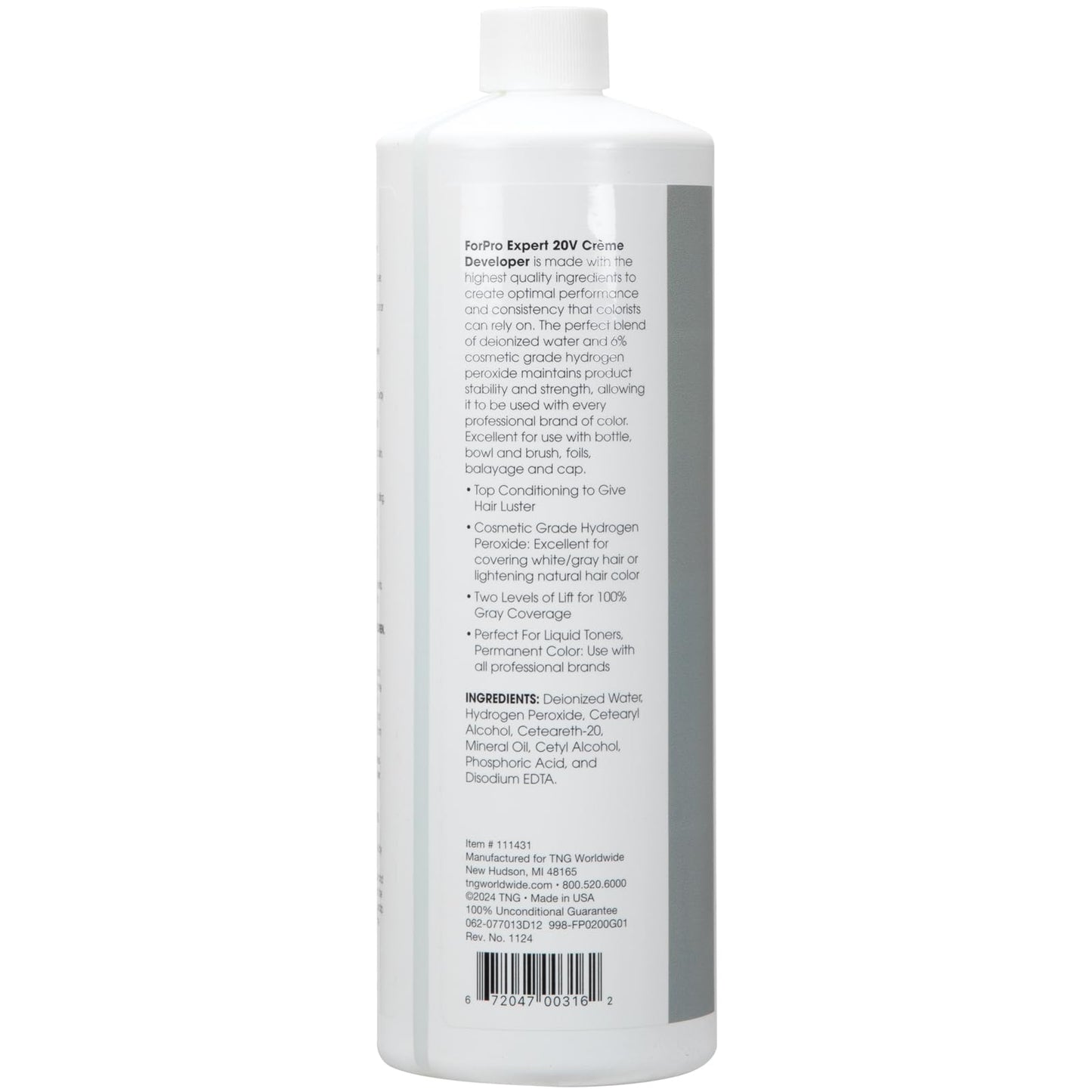 ForPro Expert 20 Volume Crème Developer for Hair Lightening, Gray Coverage & Color Deposit with Standard Lift, 32 Fl Oz