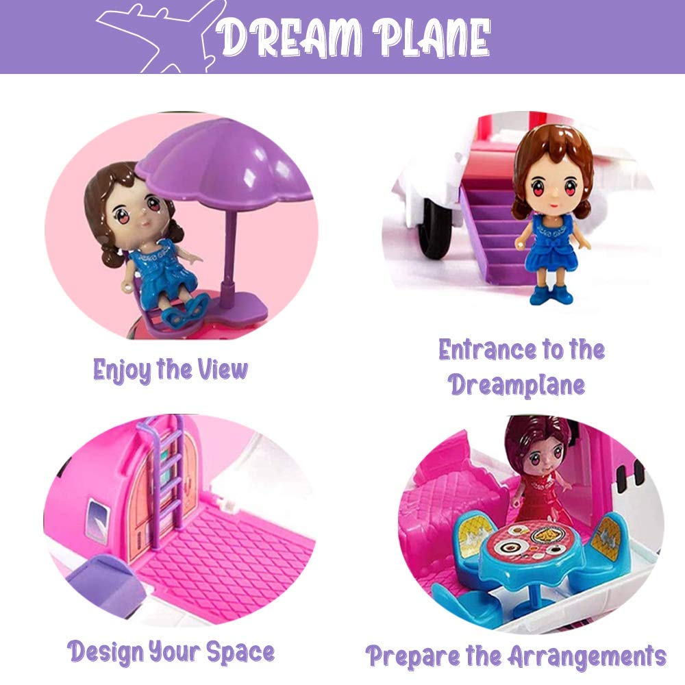 Pink Airplane Toy Private Jet Transport Cargo Vehicle - Big Large Aircraft Plane with Figures and Beauty Accessories Pretend Playset for Toddler Girls