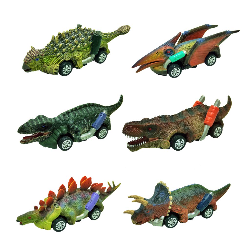 DINOBROS 6-Pack Dinosaur Pull Back Cars Toy Set for Toddlers & Kids Ages 3+ | T-Rex & Dino Vehicles, Fun Dinosaur Games for Boys & Girls