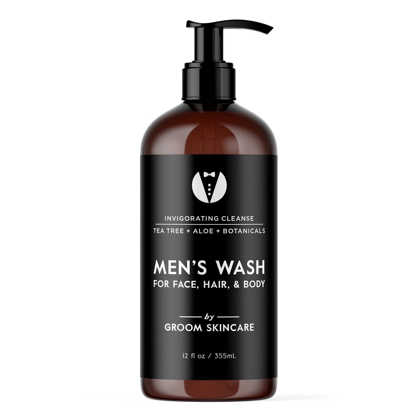 GROOM 3-in-1 Hair, Face & Body Wash for Men – Plant-Based Cleanser with Organic Aloe & Essential Oils – Gentle, Fresh Scent, 12 oz