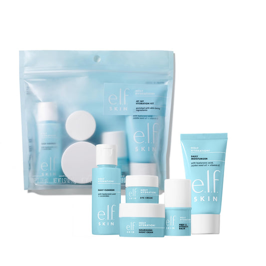 e.l.f. SKIN Holy Hydration! Jet Set Hydration Kit – Travel-Friendly Skincare Set with Cleanser, Balm, Moisturizer, Eye & Night Cream, Vegan & Cruelty-Free
