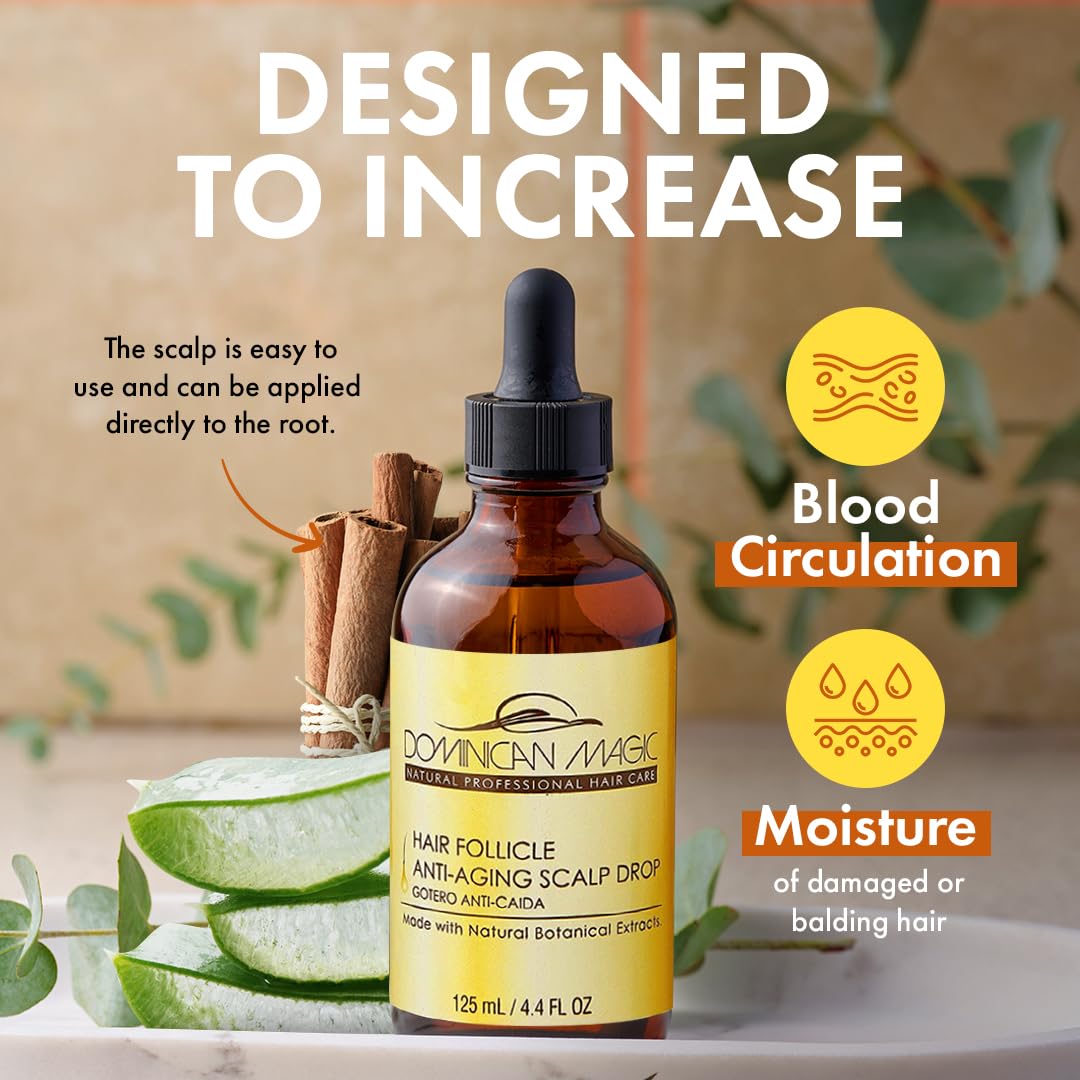 Dominican Magic Hair Follicle Anti-Aging Scalp Drop Hair Tonic with Rosemary and Cinnamon, Gotero Anti-Caida, Helps Stimulate Hair Growth, 2.01 Oz