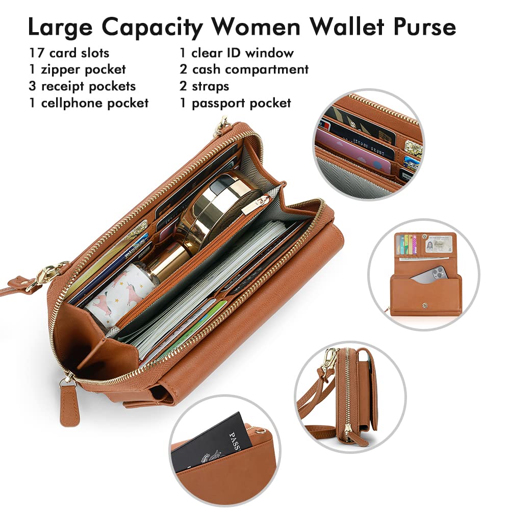RONSIN Purse Crossbody for Women Wristlet Wallets with RFID Card Phone Wallets for Party Prom (Brown Purse)